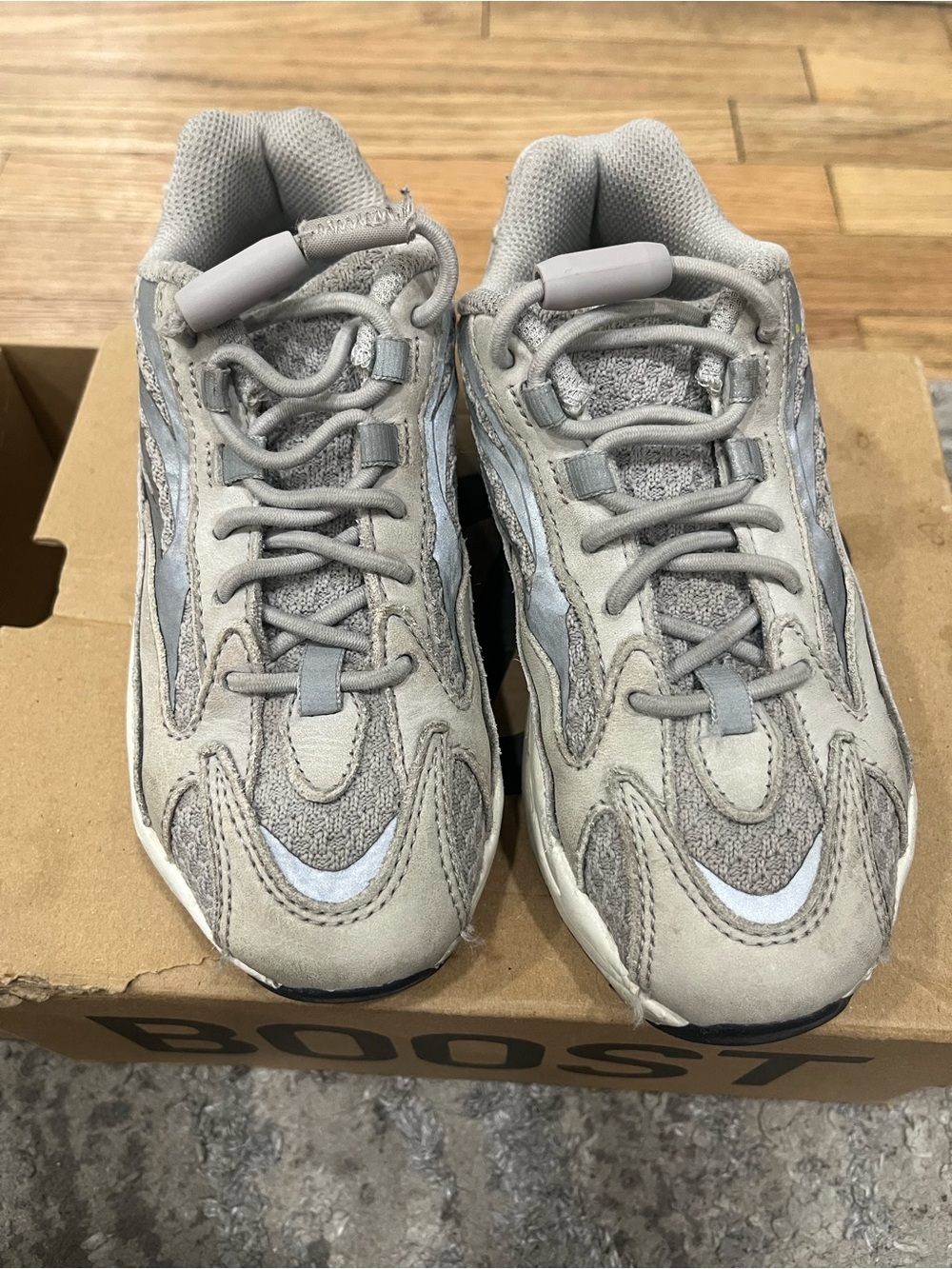 adidas Kids Light Gray Athletic Sneakers with Toggle Laces